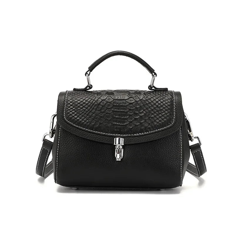 Women's New Genuine Handbag Fashion Embossed Cowhide Leather Shoulder Leisure Simple Crossbody Bag