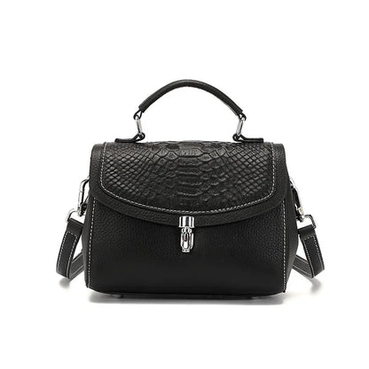 Women's New Genuine Handbag Fashion Embossed Cowhide Leather Shoulder Leisure Simple Crossbody Bag