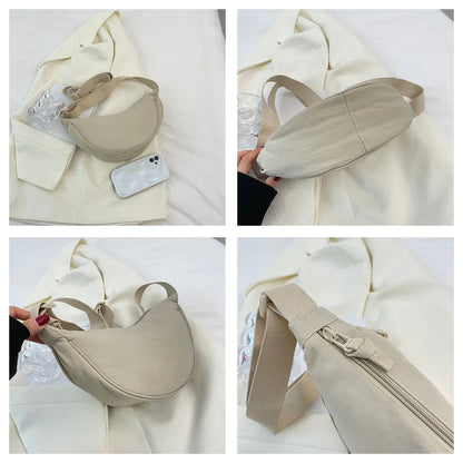 Women's New Simple Shoulder Canvas Bag Nylon Messenger Bag Trendy Dumpling Bag Lightweight Small Shoulder Bag Armpit Bag