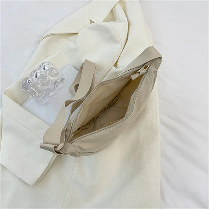 Women's New Simple Shoulder Canvas Bag Nylon Messenger Bag Trendy Dumpling Bag Lightweight Small Shoulder Bag Armpit Bag