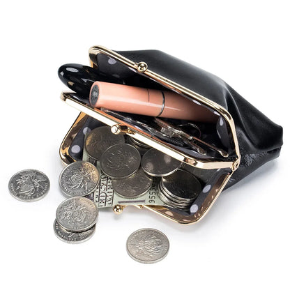 Women's Oil Wax Leather Mini Wallet ID Credit Cards Cash Holder Case Organizer with Kiss Button Closures Coin Purse