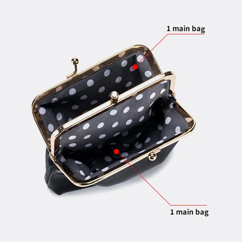 Women's Oil Wax Leather Mini Wallet ID Credit Cards Cash Holder Case Organizer with Kiss Button Closures Coin Purse