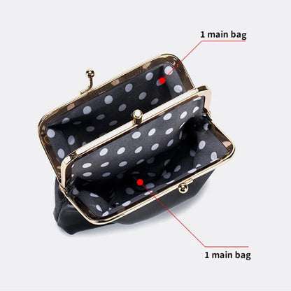 Women's Oil Wax Leather Mini Wallet ID Credit Cards Cash Holder Case Organizer with Kiss Button Closures Coin Purse