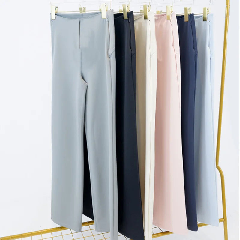 Women's Pants With Pockets Flared Leg Zipper Pants High Waist Fitness Casual Tummy Tuck Pants