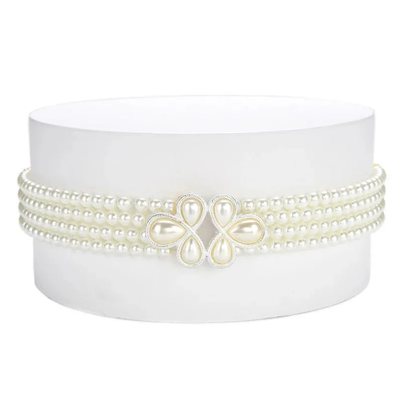 Women's Pearl Chain Decorative Fashionable and Sweet Girl Waist Elastic Adjustable Belt