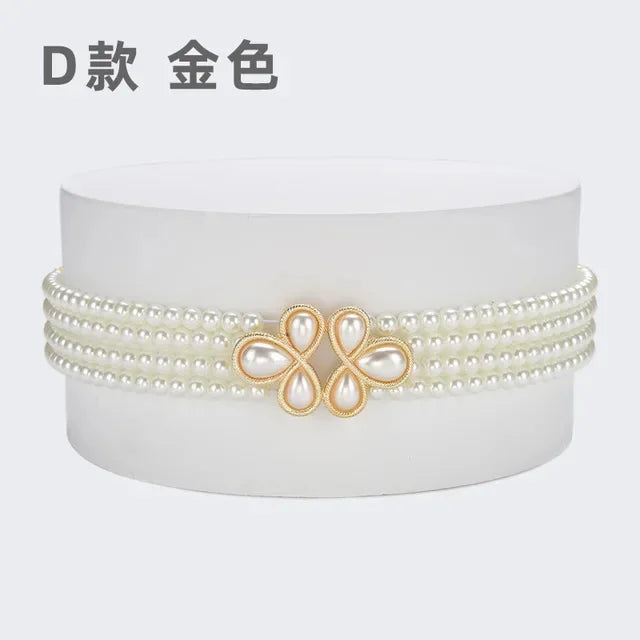 Women's Pearl Chain Decorative Fashionable and Sweet Girl Waist Elastic Adjustable Belt
