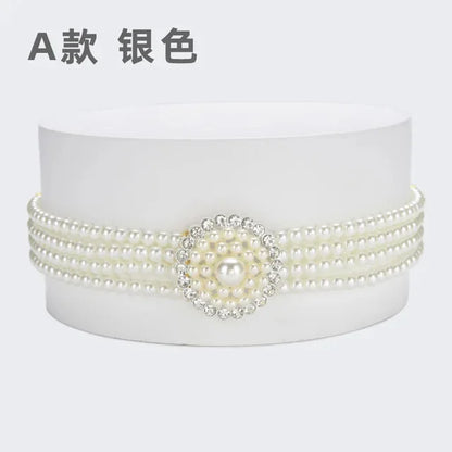 Women's Pearl Chain Decorative Fashionable and Sweet Girl Waist Elastic Adjustable Belt