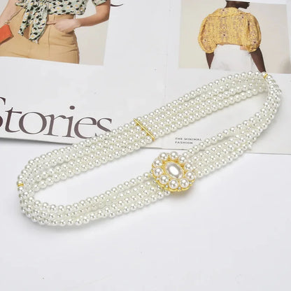Women's Pearl Chain Decorative Fashionable and Sweet Girl Waist Elastic Adjustable Belt