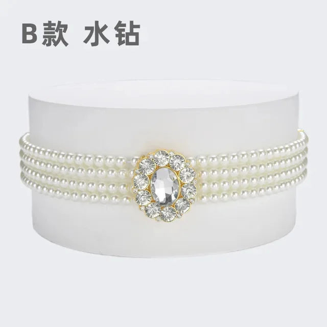 Women's Pearl Chain Decorative Fashionable and Sweet Girl Waist Elastic Adjustable Belt
