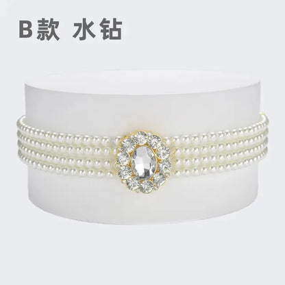 Women's Pearl Chain Decorative Fashionable and Sweet Girl Waist Elastic Adjustable Belt
