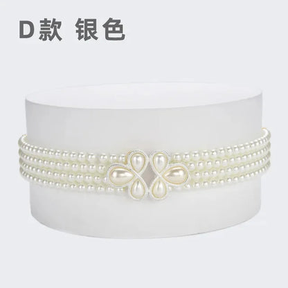 Women's Pearl Chain Decorative Fashionable and Sweet Girl Waist Elastic Adjustable Belt