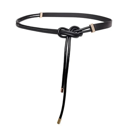 Women's Pure Sheepskin Thin Ladies Leather All-match Knotted Decorative Small Belt with Dress Shirt Luxury Designer