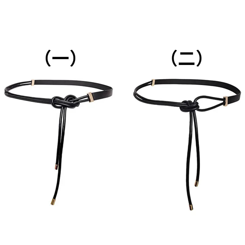 Women's Pure Sheepskin Thin Ladies Leather All-match Knotted Decorative Small Belt with Dress Shirt Luxury Designer