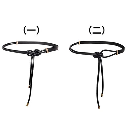 Women's Pure Sheepskin Thin Ladies Leather All-match Knotted Decorative Small Belt with Dress Shirt Luxury Designer
