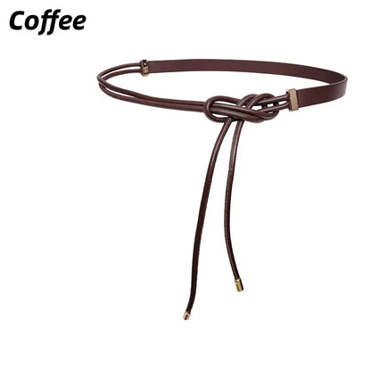 Women's Pure Sheepskin Thin Ladies Leather All-match Knotted Decorative Small Belt with Dress Shirt Luxury Designer