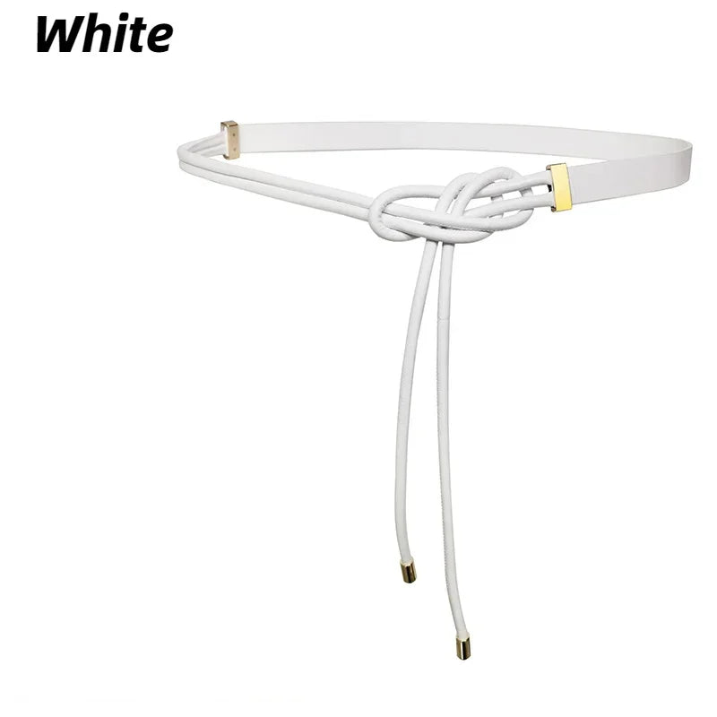 Women's Pure Sheepskin Thin Ladies Leather All-match Knotted Decorative Small Belt with Dress Shirt Luxury Designer