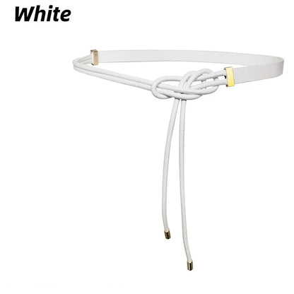 Women's Pure Sheepskin Thin Ladies Leather All-match Knotted Decorative Small Belt with Dress Shirt Luxury Designer