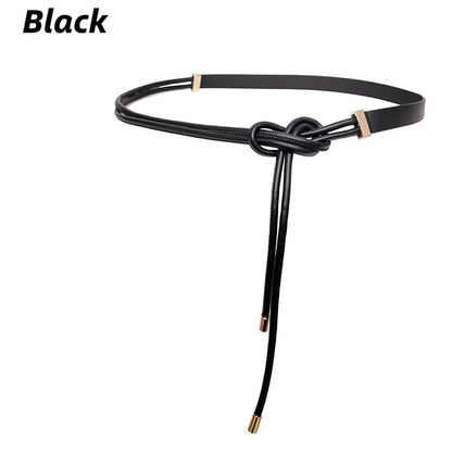 Women's Pure Sheepskin Thin Ladies Leather All-match Knotted Decorative Small Belt with Dress Shirt Luxury Designer