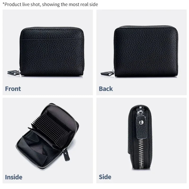 Women's RFID Blocking Credit Wallet Minimalist Genuine Leather Zippered Small Coin Purse Organ Card Holder with 3 Key Slot