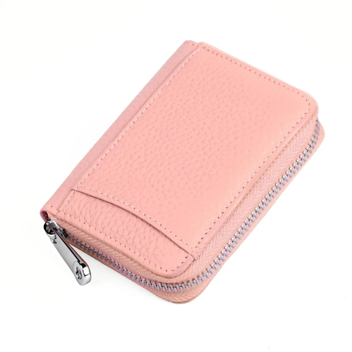 Women's RFID Blocking Credit Wallet Solid Minimalist Genuine Leather Zippered Around Small Coin Purse with Front Card Slot