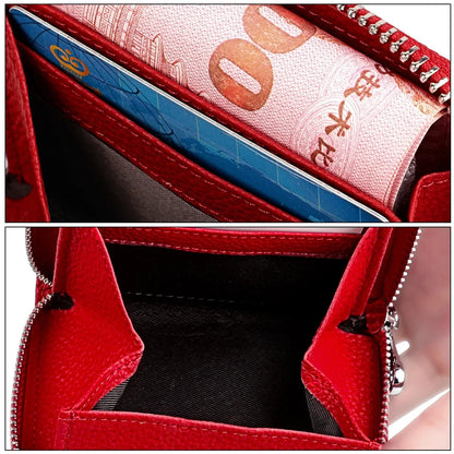 Women's RFID Blocking Credit Wallet Solid Minimalist Genuine Leather Zippered Around Small Coin Purse with Front Card Slot