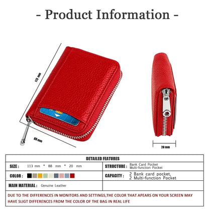 Women's RFID Blocking Credit Wallet Solid Minimalist Genuine Leather Zippered Around Small Coin Purse with Front Card Slot