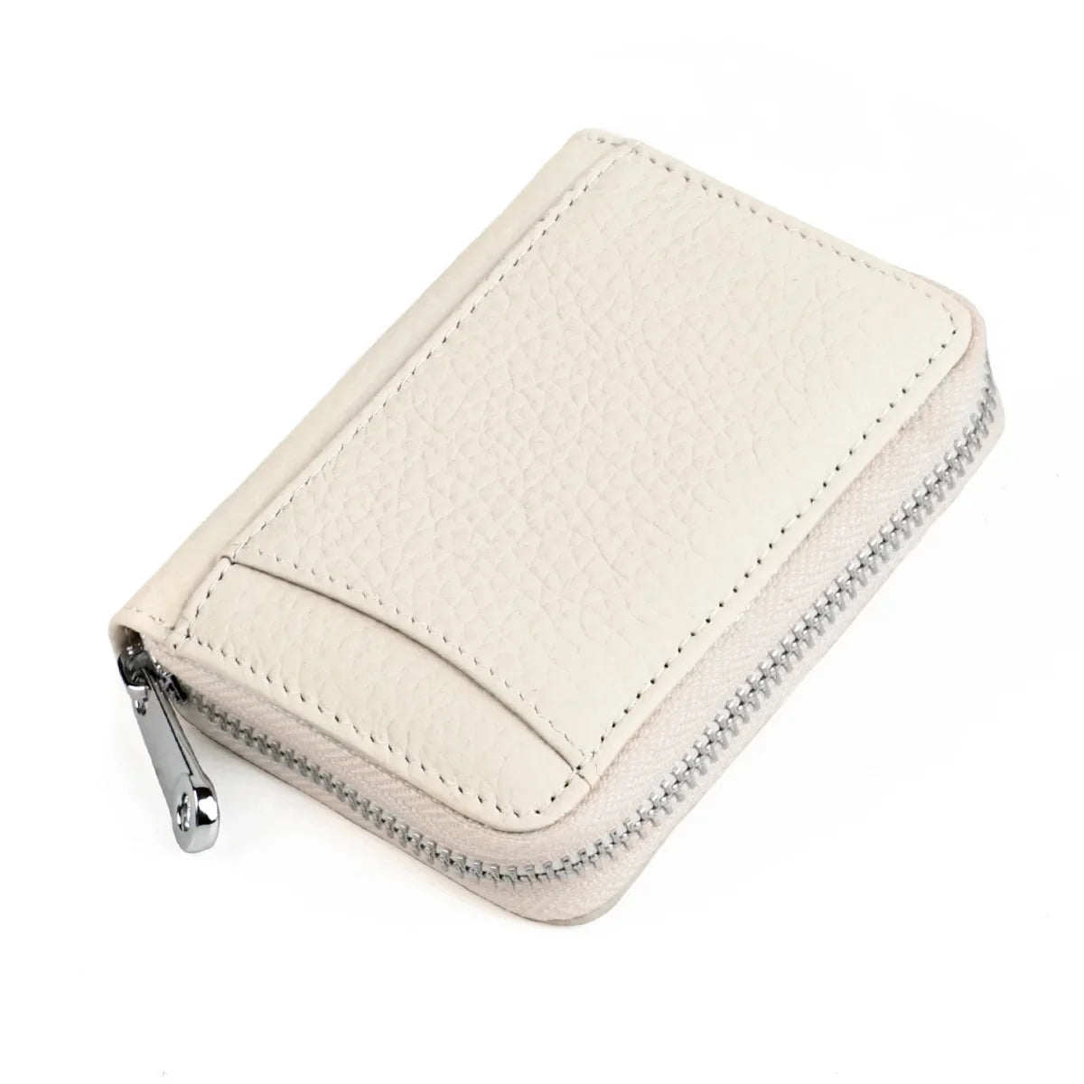 Women's RFID Blocking Credit Wallet Solid Minimalist Genuine Leather Zippered Around Small Coin Purse with Front Card Slot