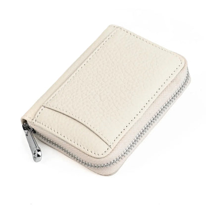 Women's RFID Blocking Credit Wallet Solid Minimalist Genuine Leather Zippered Around Small Coin Purse with Front Card Slot