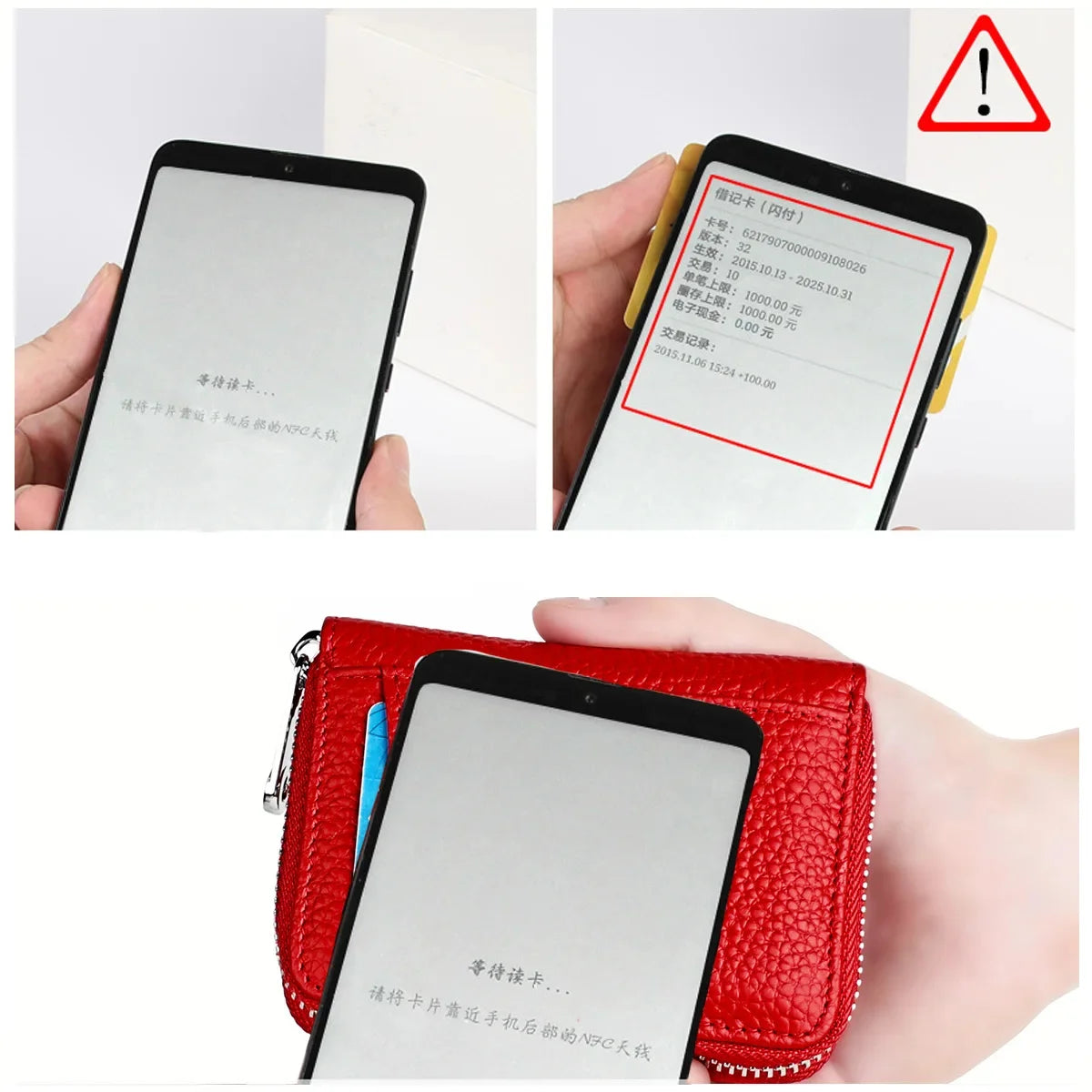Women's RFID Blocking Credit Wallet Solid Minimalist Genuine Leather Zippered Around Small Coin Purse with Front Card Slot