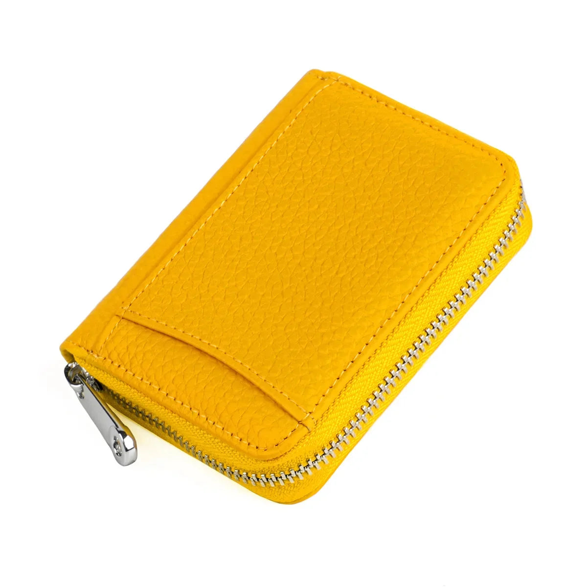 Women's RFID Blocking Credit Wallet Solid Minimalist Genuine Leather Zippered Around Small Coin Purse with Front Card Slot
