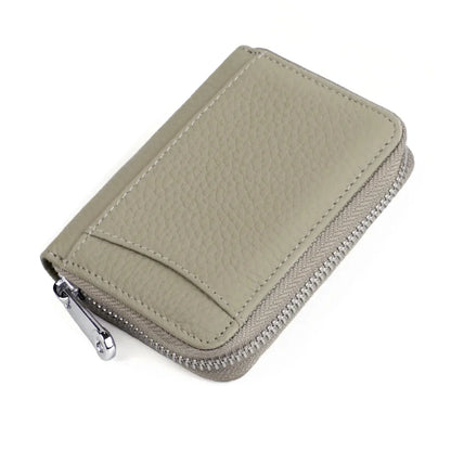 Women's RFID Blocking Credit Wallet Solid Minimalist Genuine Leather Zippered Around Small Coin Purse with Front Card Slot
