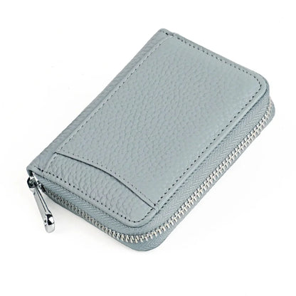 Women's RFID Blocking Credit Wallet Solid Minimalist Genuine Leather Zippered Around Small Coin Purse with Front Card Slot