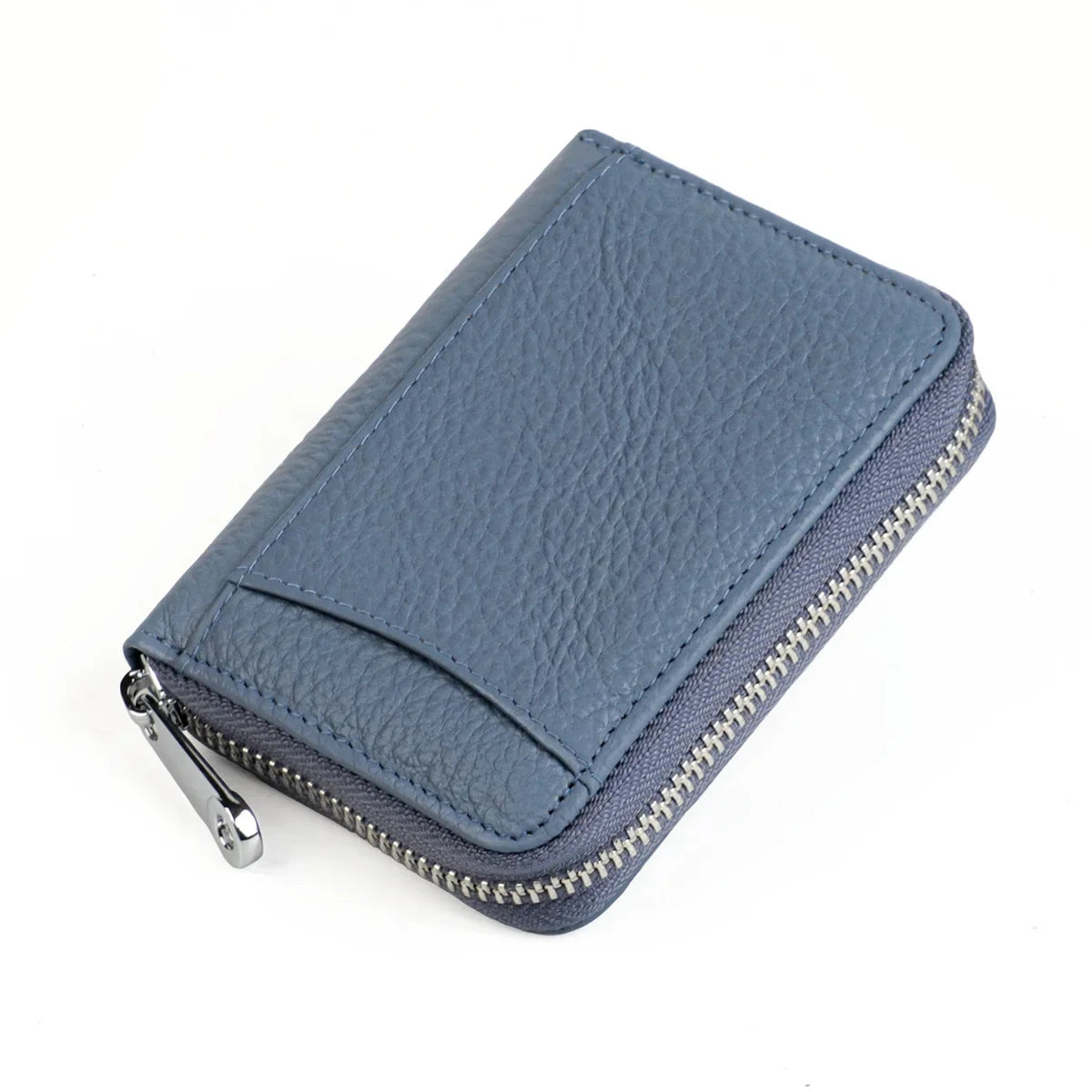 Women's RFID Blocking Credit Wallet Solid Minimalist Genuine Leather Zippered Around Small Coin Purse with Front Card Slot