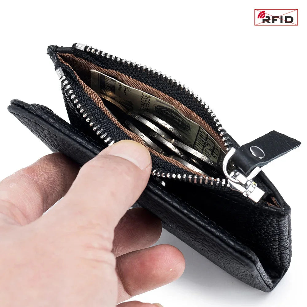 Women's RFID Blocking Leather Compact Bi-fold Wallet for Woman Zipper Coin Pocket Small Ladies Purse with ID Window