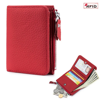 Women's RFID Blocking Leather Compact Bi-fold Wallet for Woman Zipper Coin Pocket Small Ladies Purse with ID Window