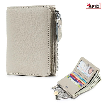 Women's RFID Blocking Leather Compact Bi-fold Wallet for Woman Zipper Coin Pocket Small Ladies Purse with ID Window