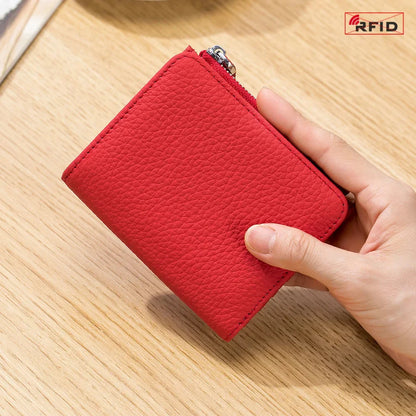 Women's RFID Blocking Leather Compact Bi-fold Wallet for Woman Zipper Coin Pocket Small Ladies Purse with ID Window
