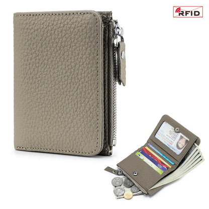 Women's RFID Blocking Leather Compact Bi-fold Wallet for Woman Zipper Coin Pocket Small Ladies Purse with ID Window