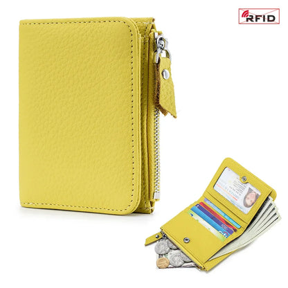 Women's RFID Blocking Leather Compact Bi-fold Wallet for Woman Zipper Coin Pocket Small Ladies Purse with ID Window