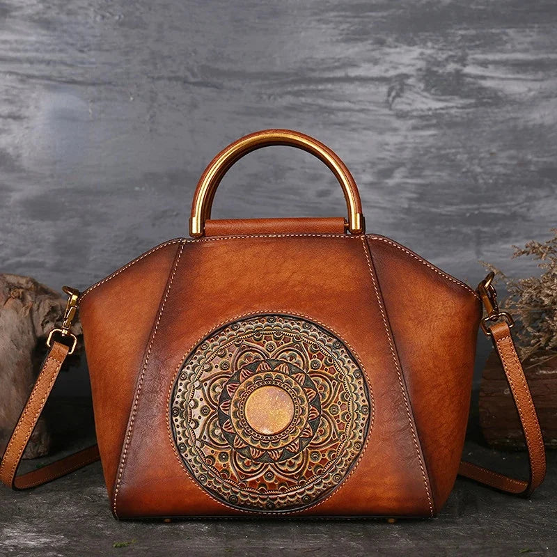 Women's Retro Handbag Totem Genuine Women Luxury Designer Single Shoulder Top Layer Cow Leather Crossbody Bags