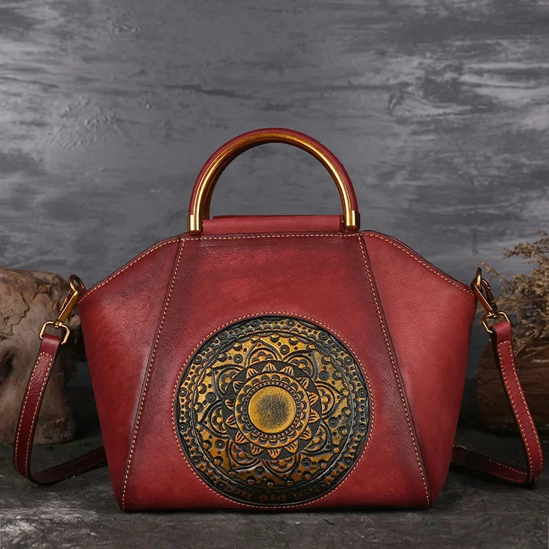 Women's Retro Handbag Totem Genuine Women Luxury Designer Single Shoulder Top Layer Cow Leather Crossbody Bags