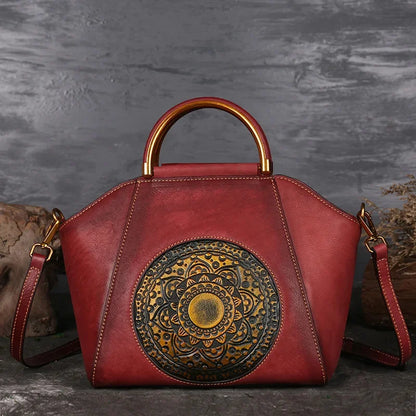 Women's Retro Handbag Totem Genuine Women Luxury Designer Single Shoulder Top Layer Cow Leather Crossbody Bags