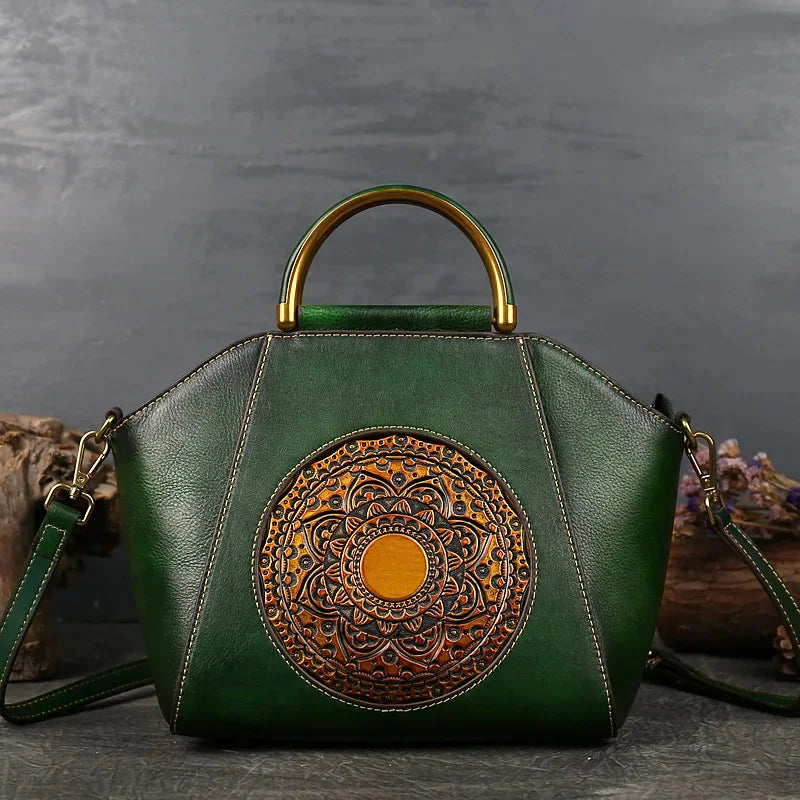 Women's Retro Handbag Totem Genuine Women Luxury Designer Single Shoulder Top Layer Cow Leather Crossbody Bags