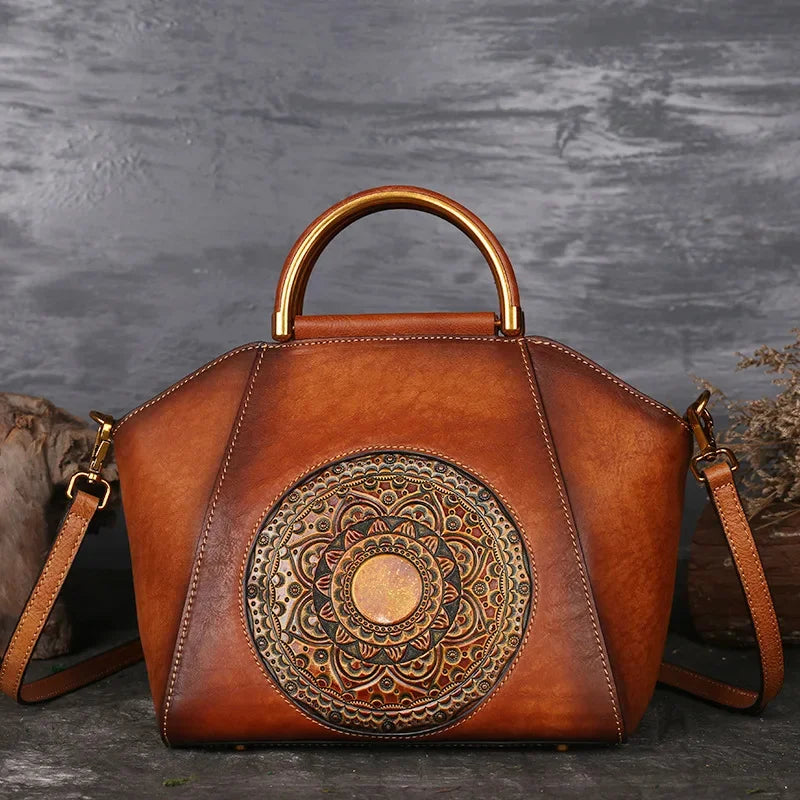 Women's Retro Handbag Totem Genuine Women Luxury Designer Single Shoulder Top Layer Cow Leather Crossbody Bags