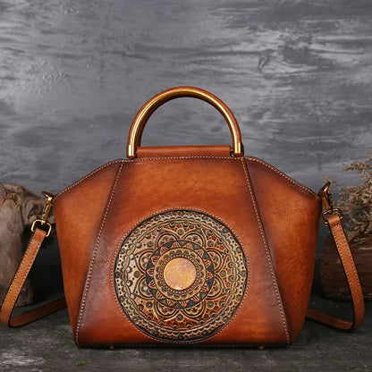 Women's Retro Handbag Totem Genuine Women Luxury Designer Single Shoulder Top Layer Cow Leather Crossbody Bags