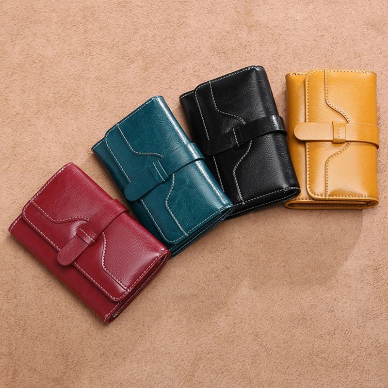 Women's Retro Leather Wallet Female Short Credit Card Holder Coin Purse Trifold Wallets for Girls Ladies Hasp Mony Bag