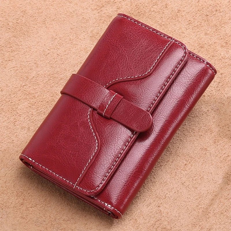 Women's Retro Leather Wallet Female Short Credit Card Holder Coin Purse Trifold Wallets for Girls Ladies Hasp Mony Bag