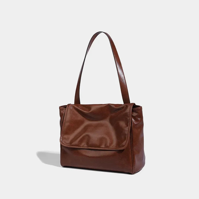 Women's Retro Messenger 2024 Simple Soft Leather Shoulder Versatile Capacity Underarm Commuting Large Tote Bag