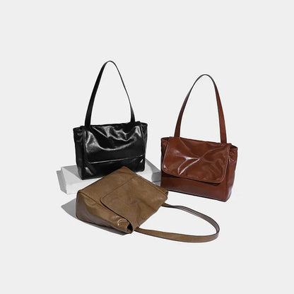Women's Retro Messenger 2024 Simple Soft Leather Shoulder Versatile Capacity Underarm Commuting Large Tote Bag