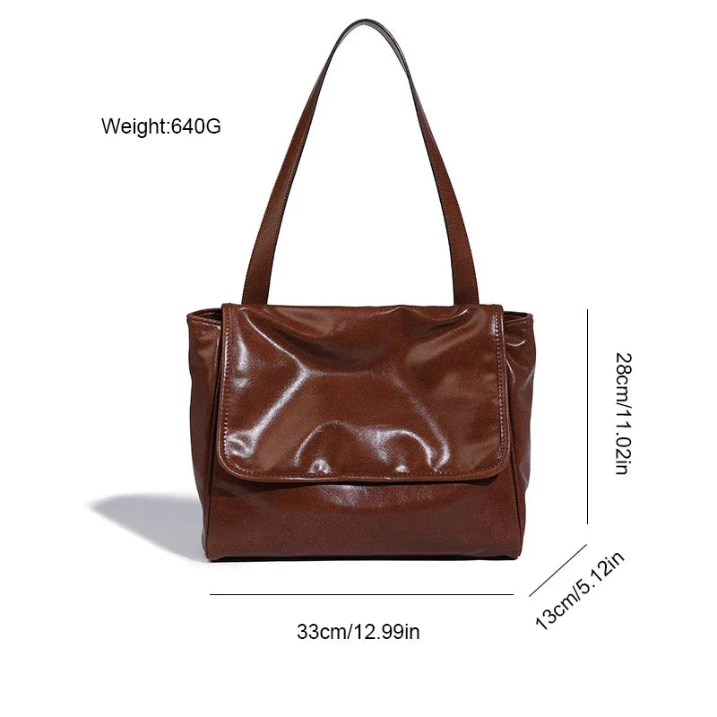 Women's Retro Messenger 2024 Simple Soft Leather Shoulder Versatile Capacity Underarm Commuting Large Tote Bag